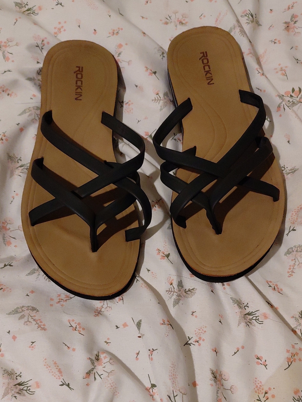 Rockin Women's Black Multi-Strap Slide Sandals